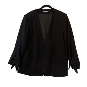 Olivia Moon Tie Sleeve Open Collarless Knit Blazer Size XL Business Chic Modern